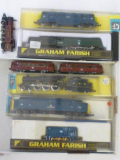 Seven N gauge locomotives including Graham Farish Merchant Navy Class Image