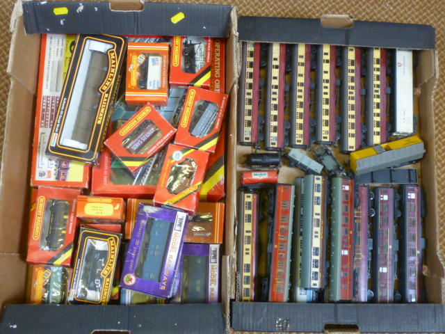 Goods rolling stock and coaches by Hornby and Dapol including P.O. wagons Image