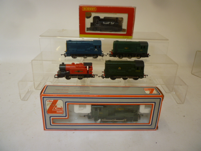 Six locomotives by Hornby and Lima including four Class 08 shunters and two 0-4-0 tank locomotives Image