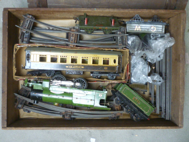 Playworn Hornby trains with clockwork Flying Scotsman Image