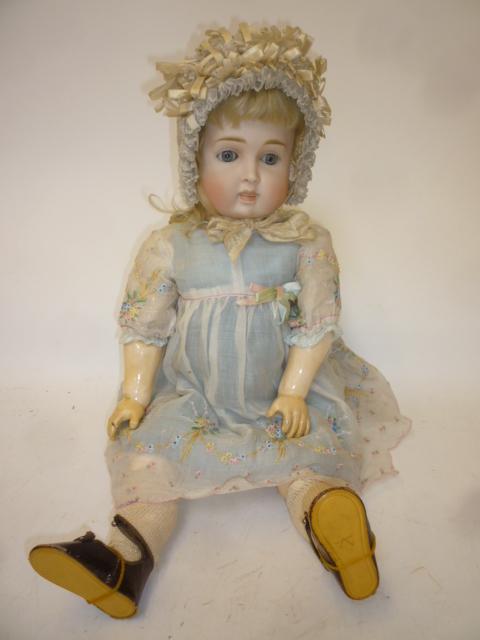 A J.D. Kestner "Bru" bisque head character doll with blue glass sleeping eyes Image