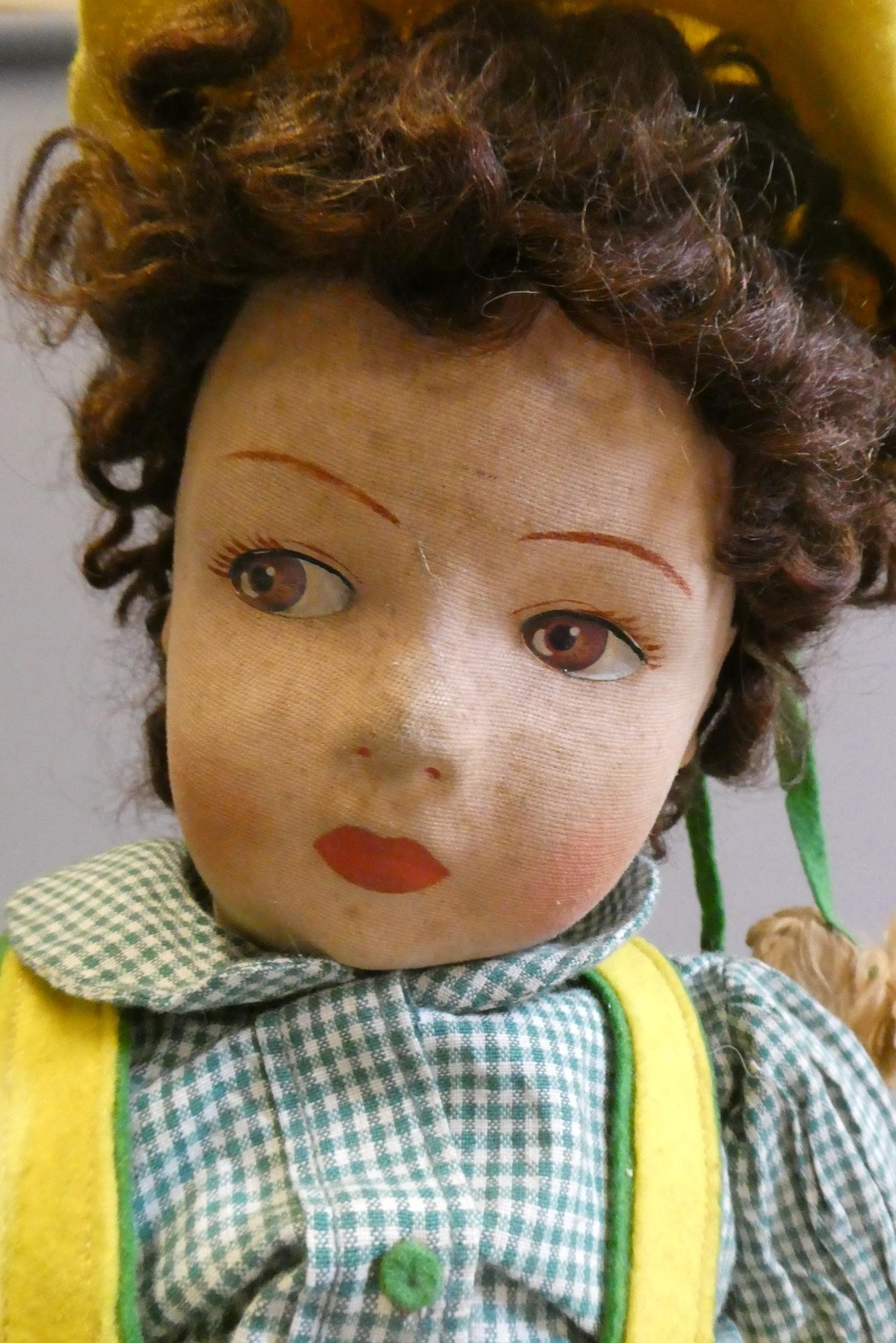 Chad Valley girl doll, of fabric construction, with sideways glancing painted eyes, shirt, felt Image