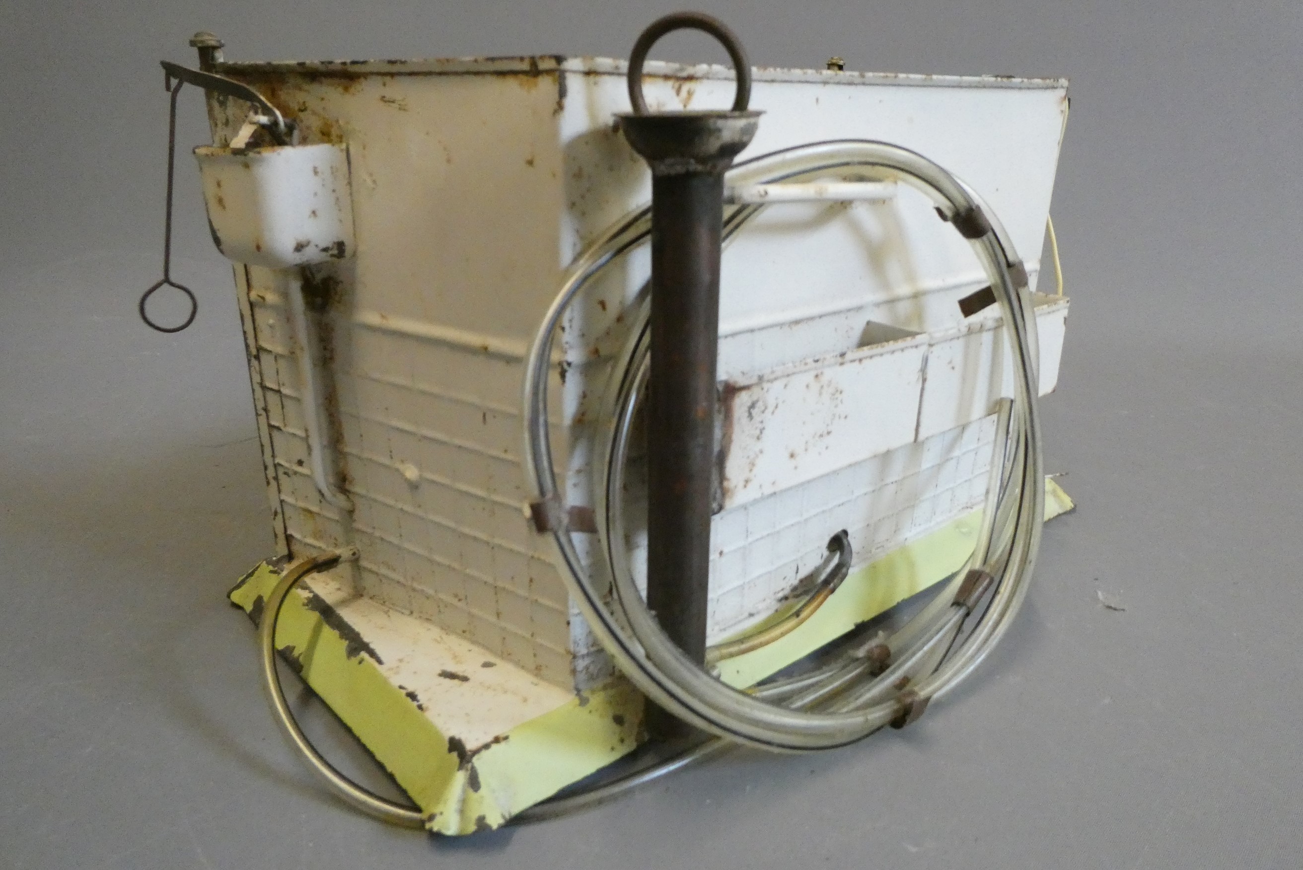 A tin doll's working bathroom/display, with fitted electronics and plumbed water system, 11" x 7" x Image