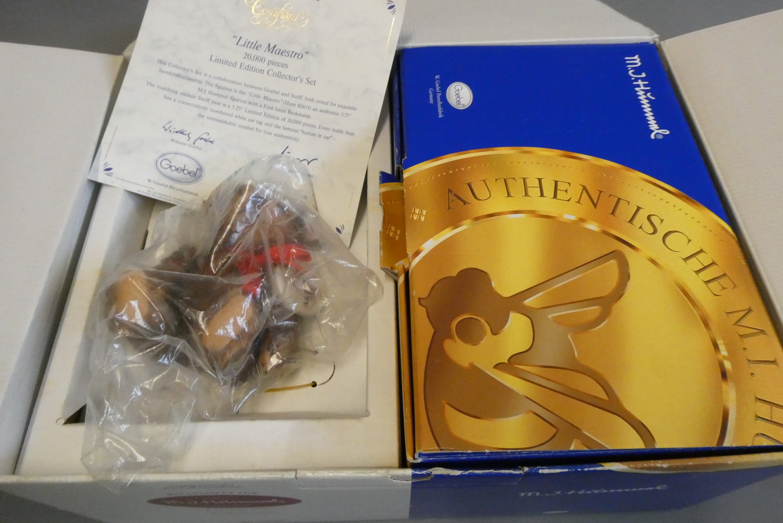 A boxed Steiff "Little Maestro" limited edition boxed set, with small brown bear with ceramic Image