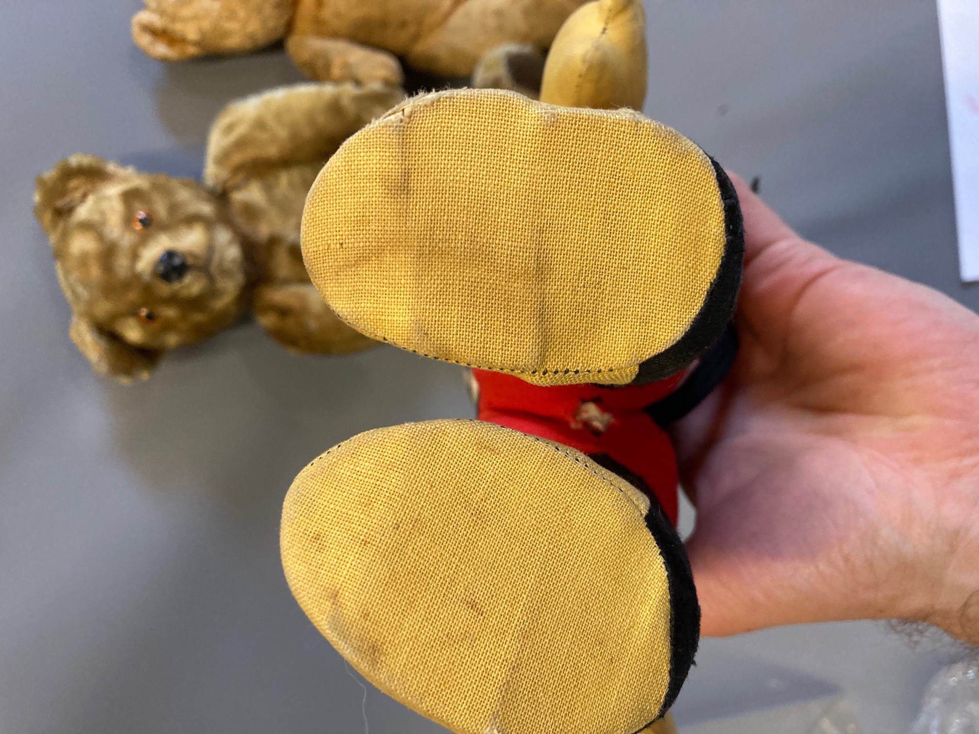 Three vintage soft toys, comprising two teddy bears with plastic noses and jointed bodies, together Image