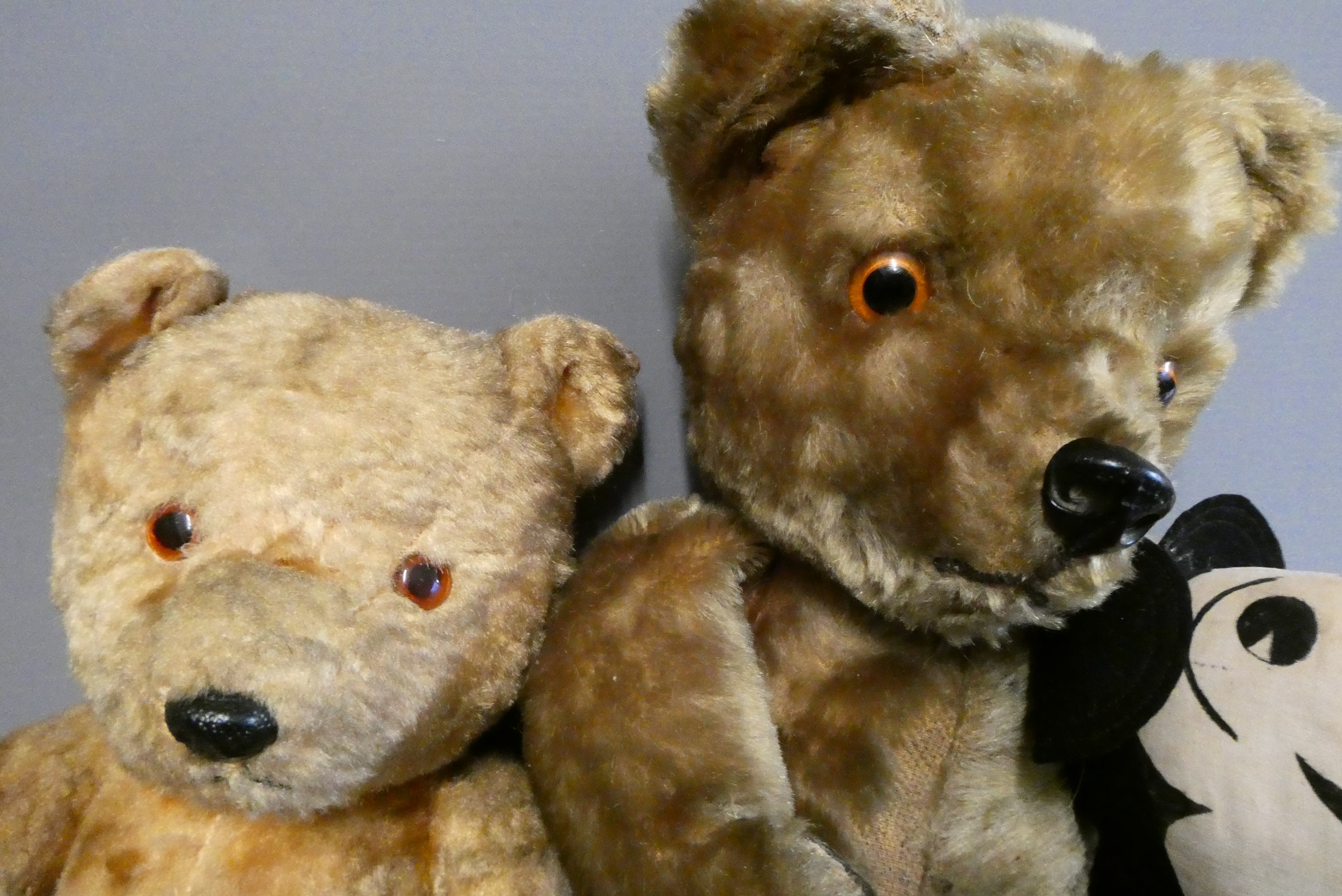 Three vintage soft toys, comprising two teddy bears with plastic noses and jointed bodies, together Image
