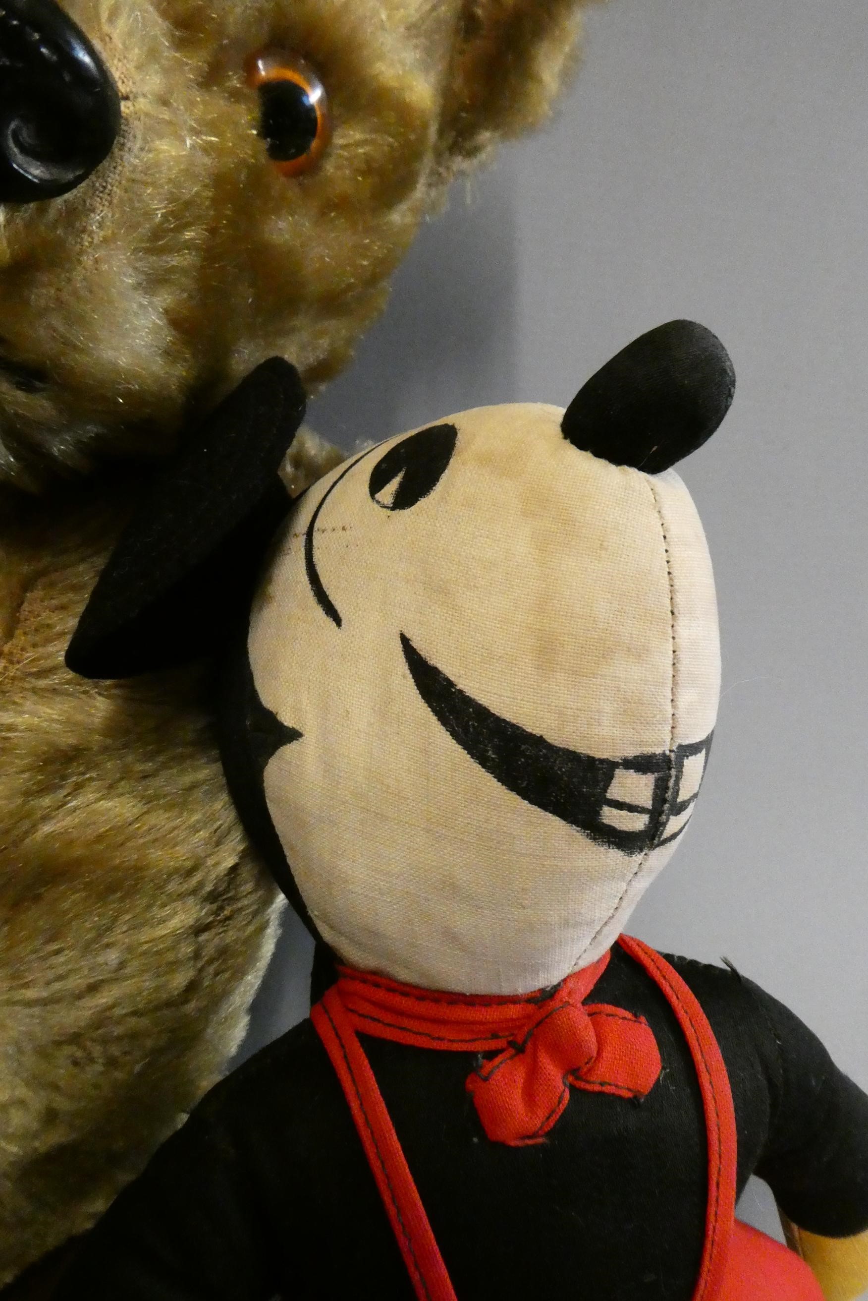 Three vintage soft toys, comprising two teddy bears with plastic noses and jointed bodies, together Image