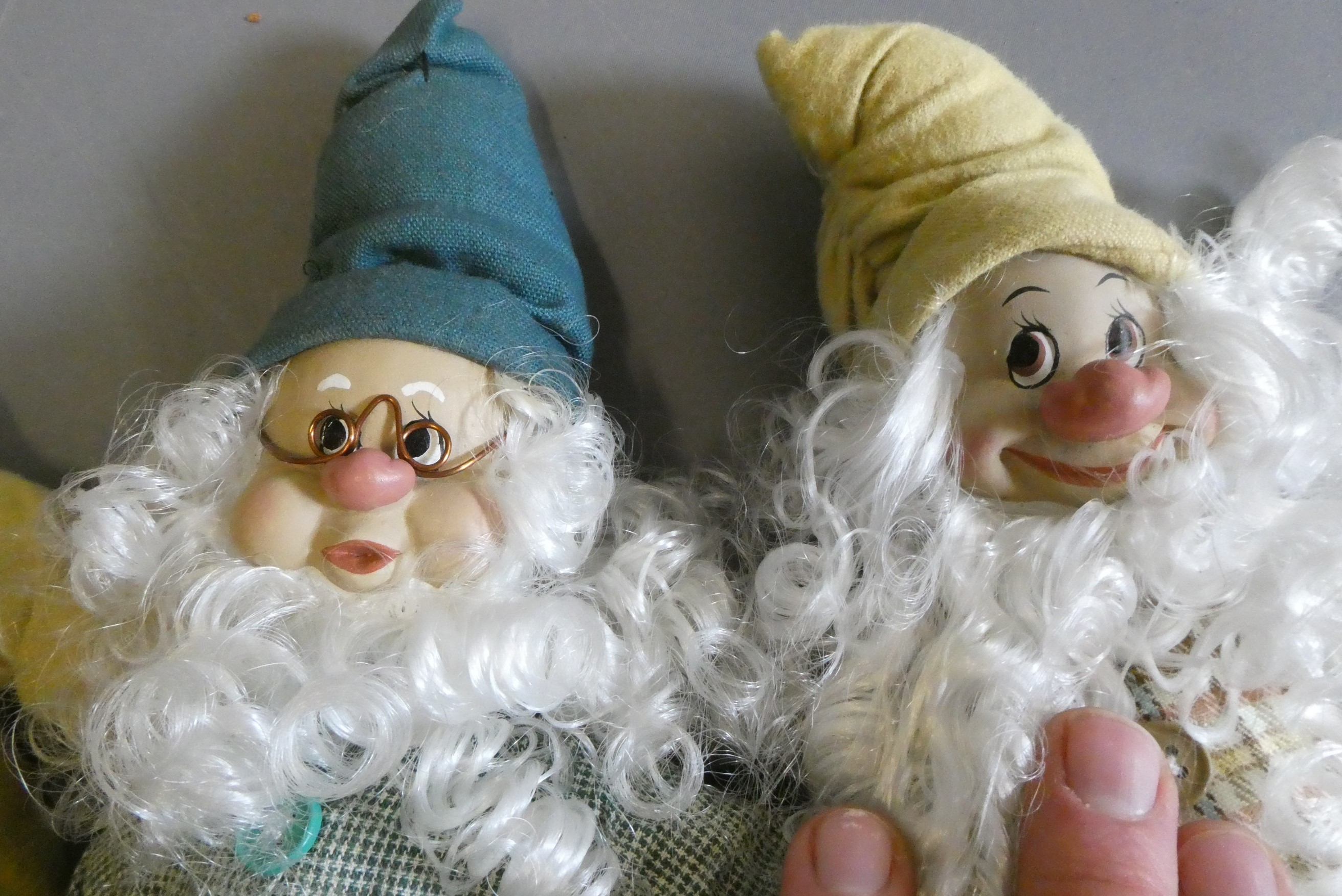 The Seven Dwarfs, from Snow White, with composite faces and hands, cloth bodies and original Image