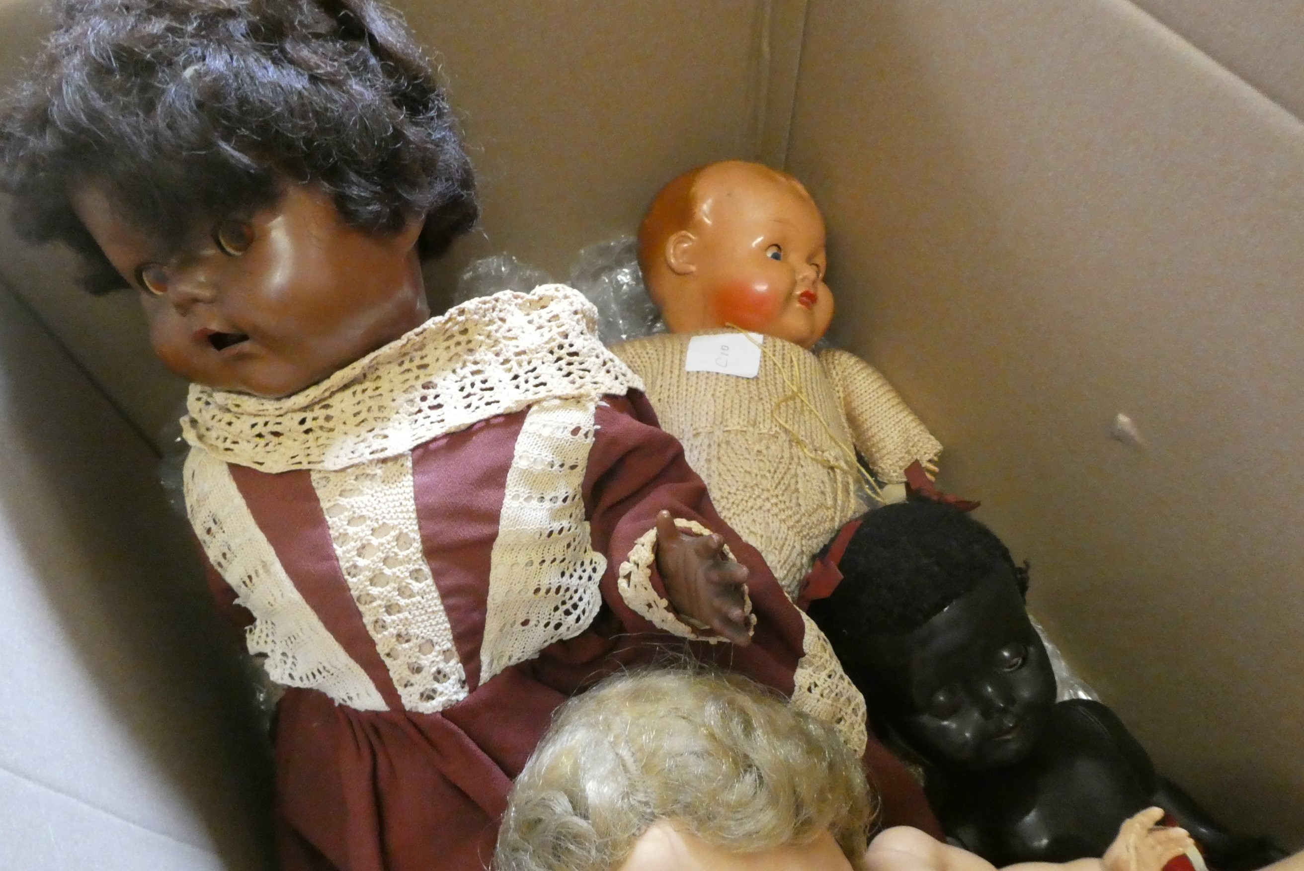 Six vintage celluloid dolls, including Pedigree and others, largest 22" tall Image