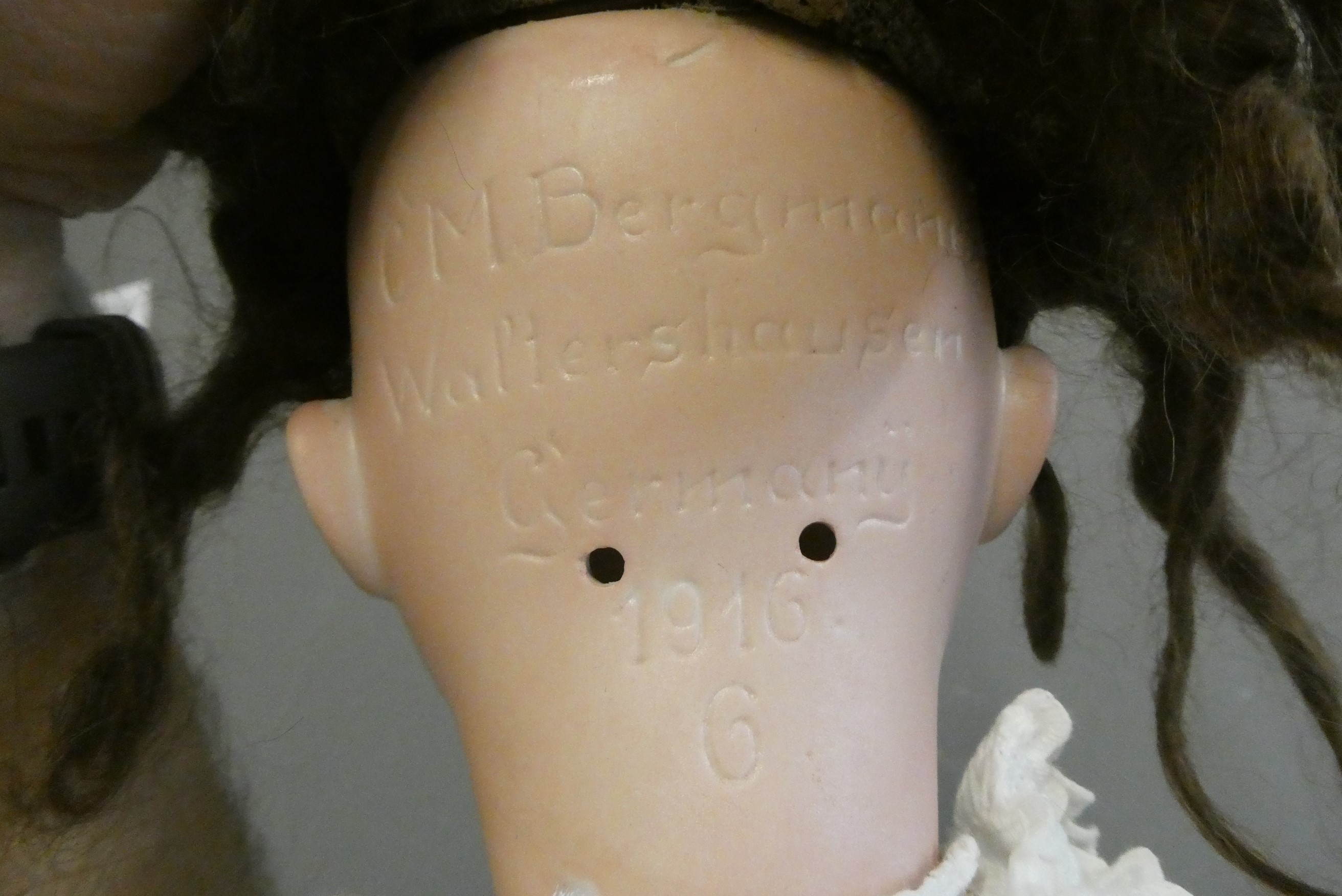 A Bergmann Walterhausen bisque socket head doll, with blue glass sleeping eyes, open mouth, teeth, Image
