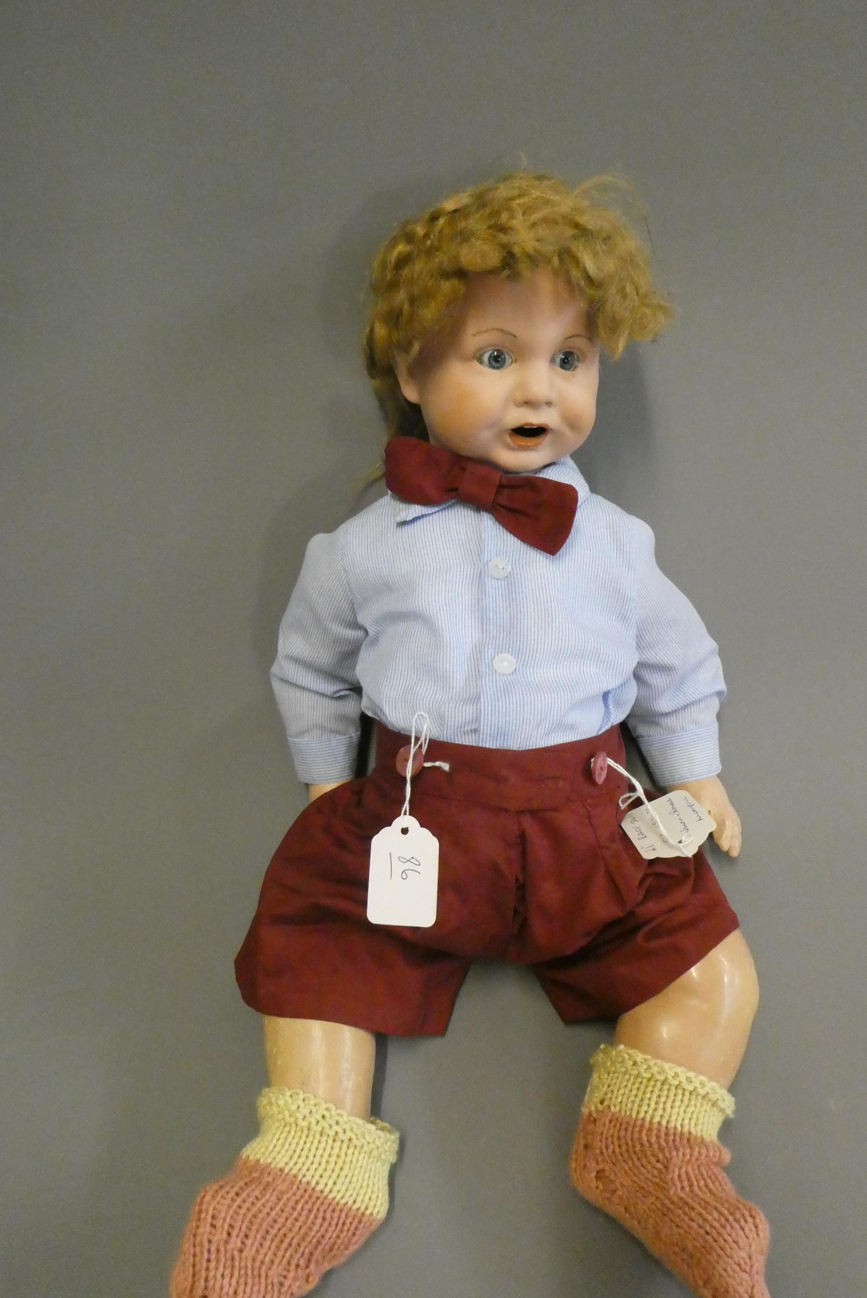 A "Nunsuch" Nunn & Smeed bisque British socket head doll, circa 1920, with blue glass fixed eyes, Image
