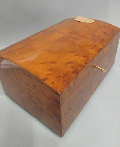 A larger Parker burr walnut veneer humidor with key Image