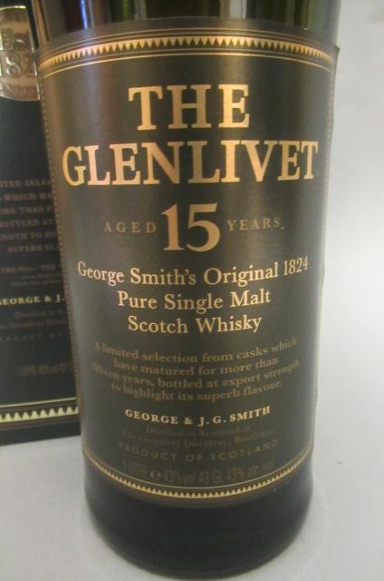 One bottle Glenlivet 15yr old George Smith's original 1824 pure scotch single malt whisky Image