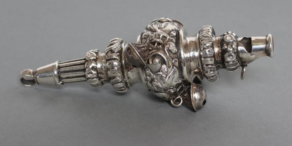 AN EDWARDIAN SILVER RATTLE/WHISTLE Image