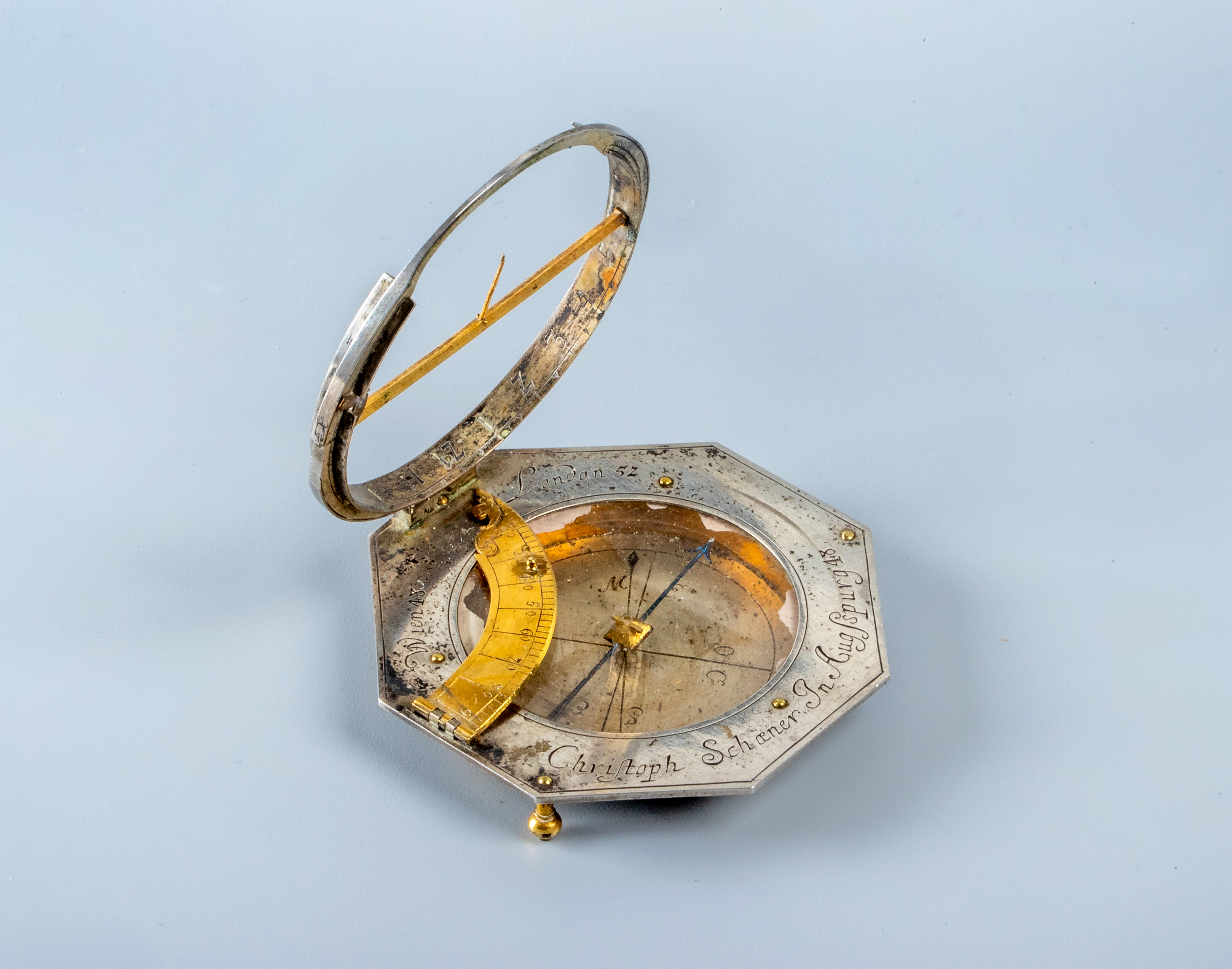 A TRAVELLING EQUATORIAL/EQUINOCTIAL BRASS SUNDIAL by Christoph Schoener Junior Image