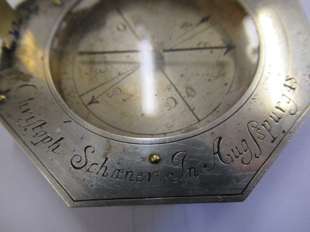 A TRAVELLING EQUATORIAL/EQUINOCTIAL BRASS SUNDIAL by Christoph Schoener Junior Image
