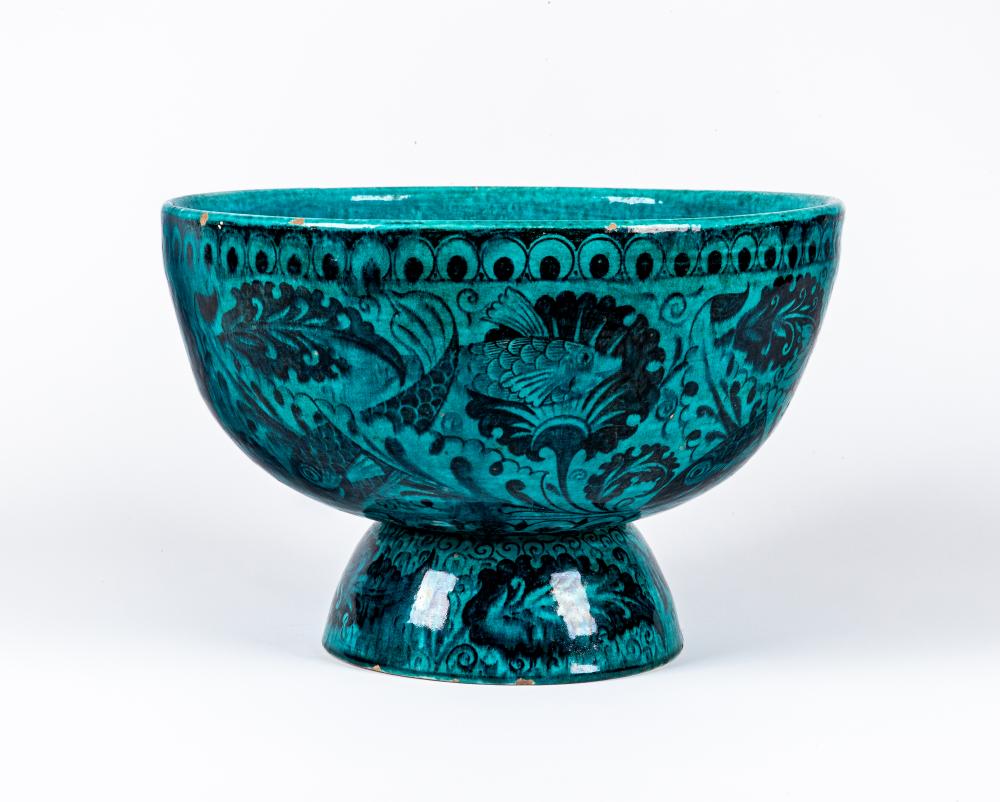 A PERSIAN KASHAN POTTERY LARGE PEDESTAL BOWL of plain circular form Image