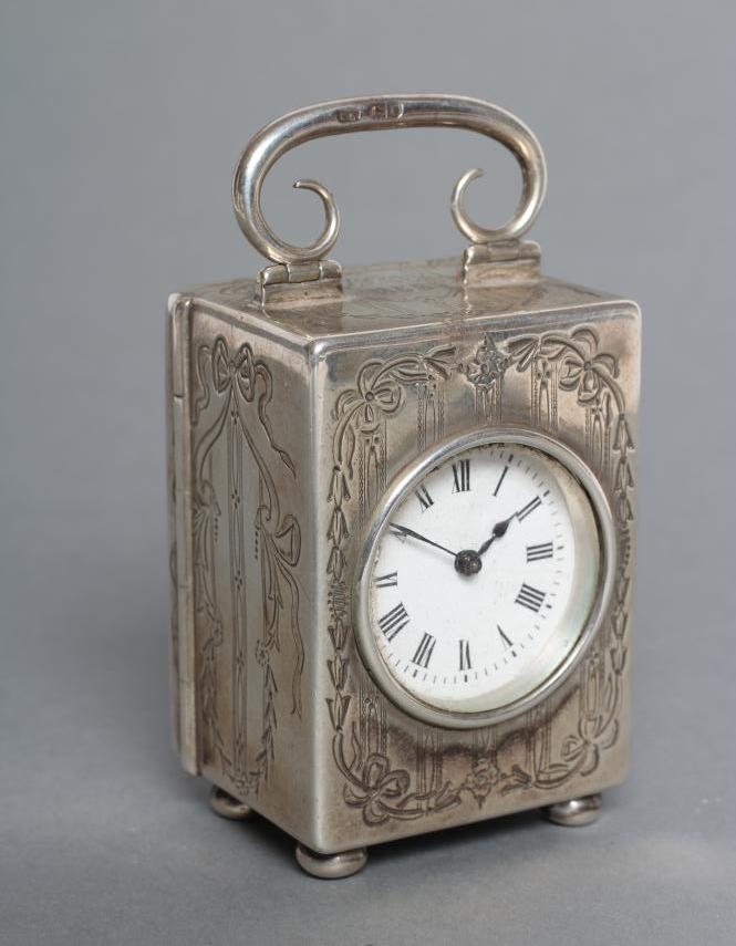 AN EDWARDIAN SILVER DRESSING TABLE CARRIAGE TIMEPIECE Image