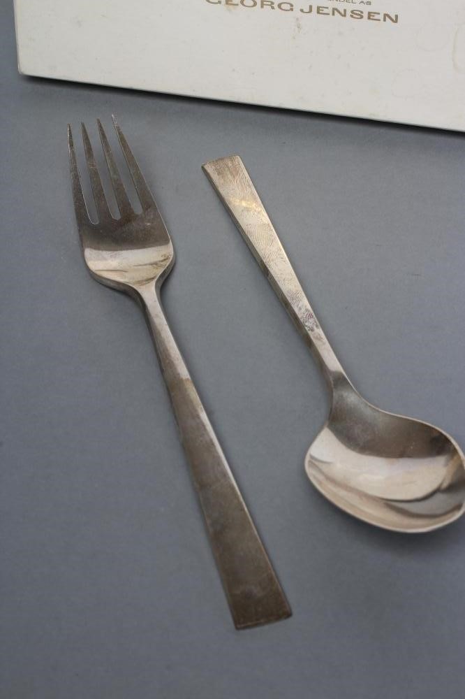 A GEORG JENSEN SILVER DESSERT SPOON AND FORK Image