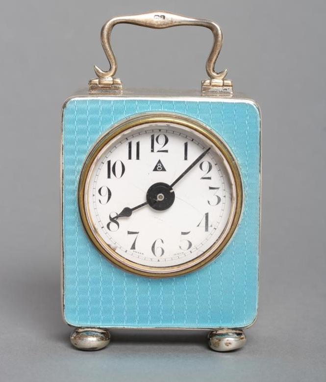 AN ENAMELLED SILVER DRESSING TABLE CARRIAGE TIMEPIECE Image