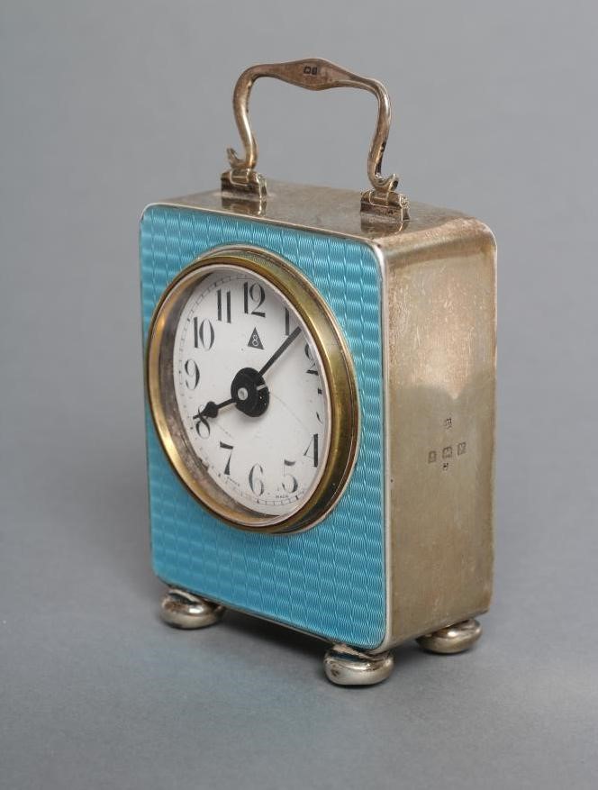 AN ENAMELLED SILVER DRESSING TABLE CARRIAGE TIMEPIECE Image