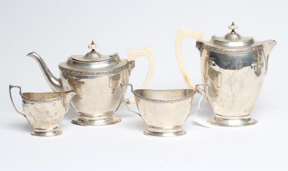 A SILVER FOUR PIECE TEA AND COFFEE SERVICE Image