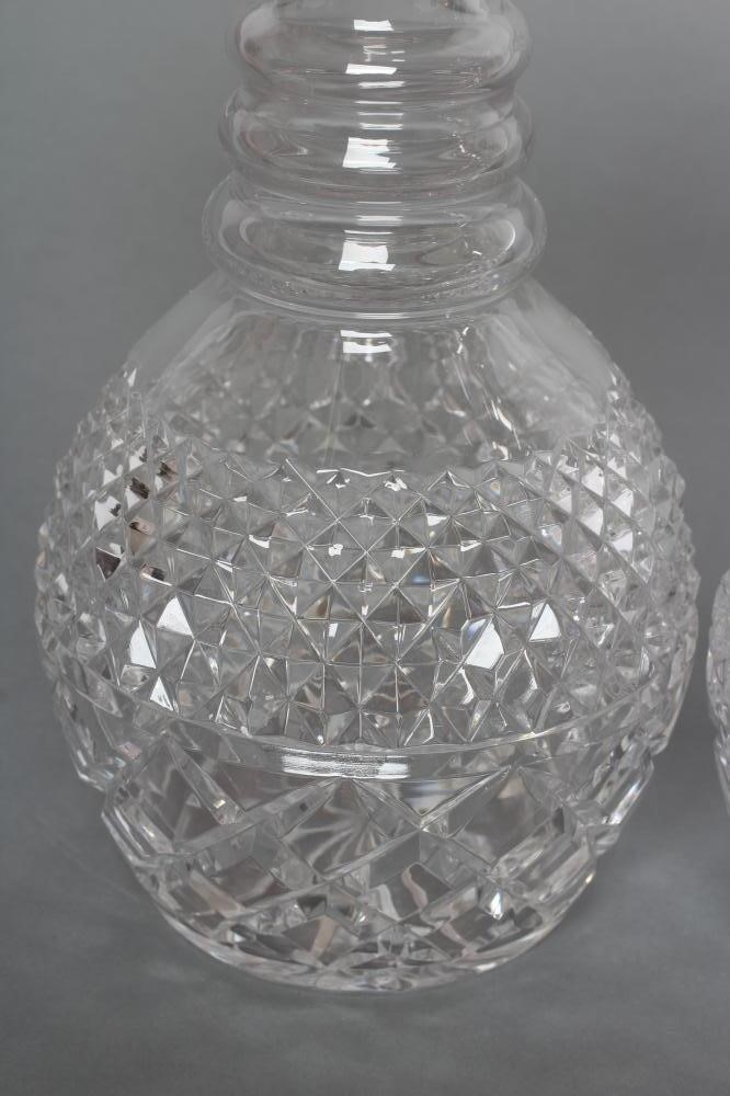 A PAIR OF CZECH LEAD GLASS & SILVER DECANTERS of triple ring neck form with mushroom stoppers and Image