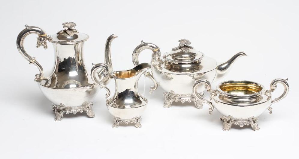 AN EARLY VICTORIAN SILVER FOUR PIECE TEA SERVICE Image