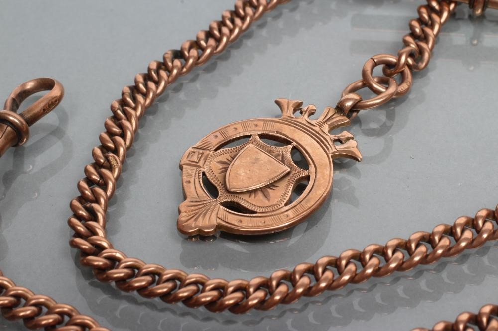 A CURB LINK ALBERT CHAIN with two dog clip fasteners and bar Image