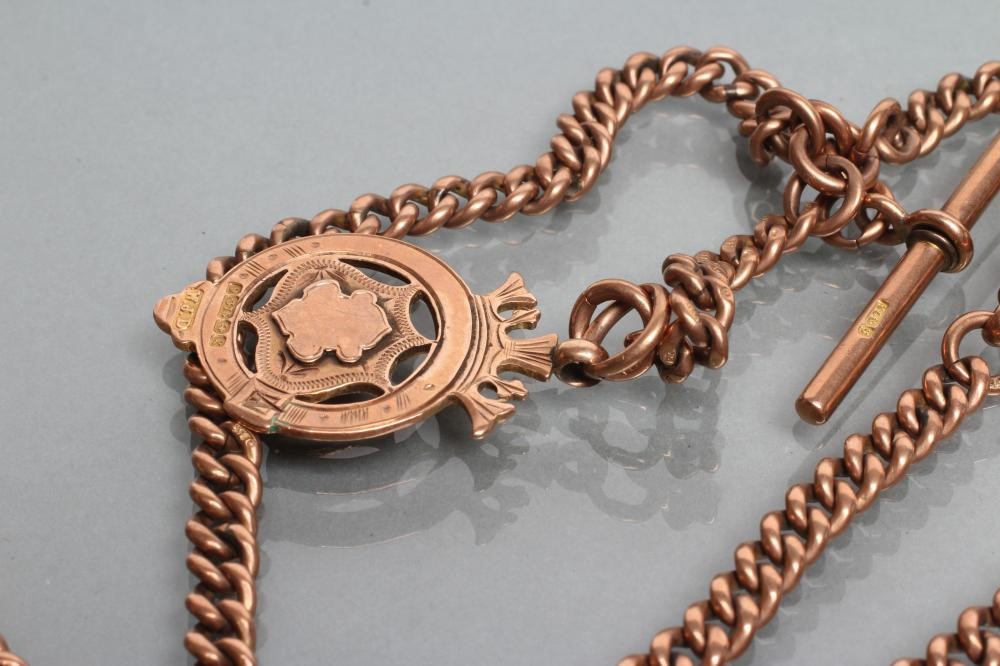 A CURB LINK ALBERT CHAIN with two dog clip fasteners and bar Image