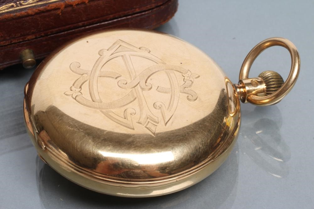 AN 18CT GOLD HALF HUNTER TOP WIND POCKET WATCH Image