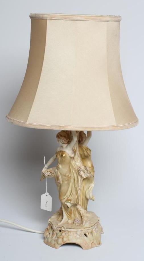 AN ART NOUVEAU ROYAL VIENNA PORCELAIN TABLE LAMP BASE modelled as two young girls Image