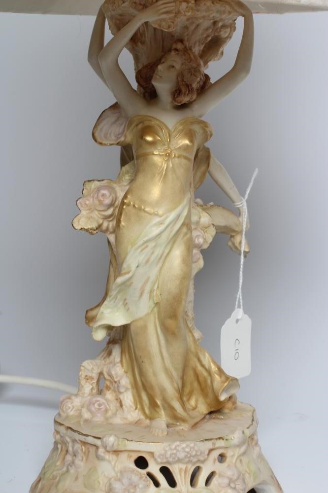 AN ART NOUVEAU ROYAL VIENNA PORCELAIN TABLE LAMP BASE modelled as two young girls Image