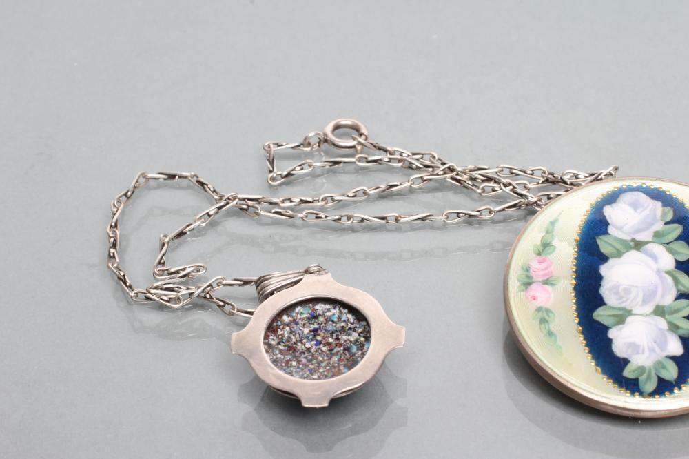 A CONTINENTAL SILVER AND GUILLOCHE ENAMEL CIRCULAR BROOCH Image