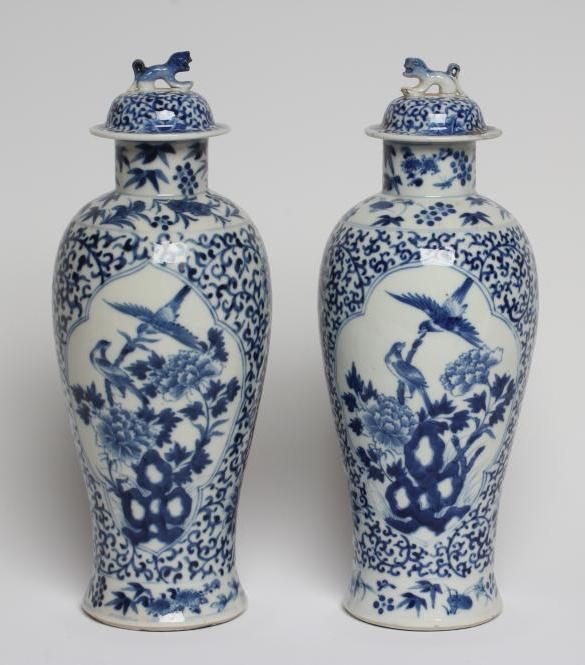 A PAIR OF CHINESE PORCELAIN VASES AND COVERS of inverted baluster form Image