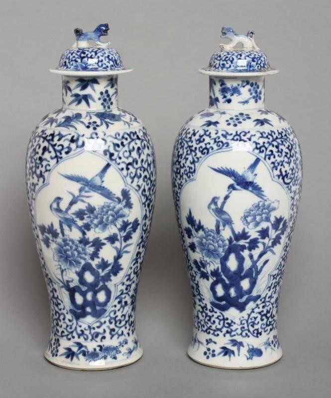 A PAIR OF CHINESE PORCELAIN VASES AND COVERS of inverted baluster form Image