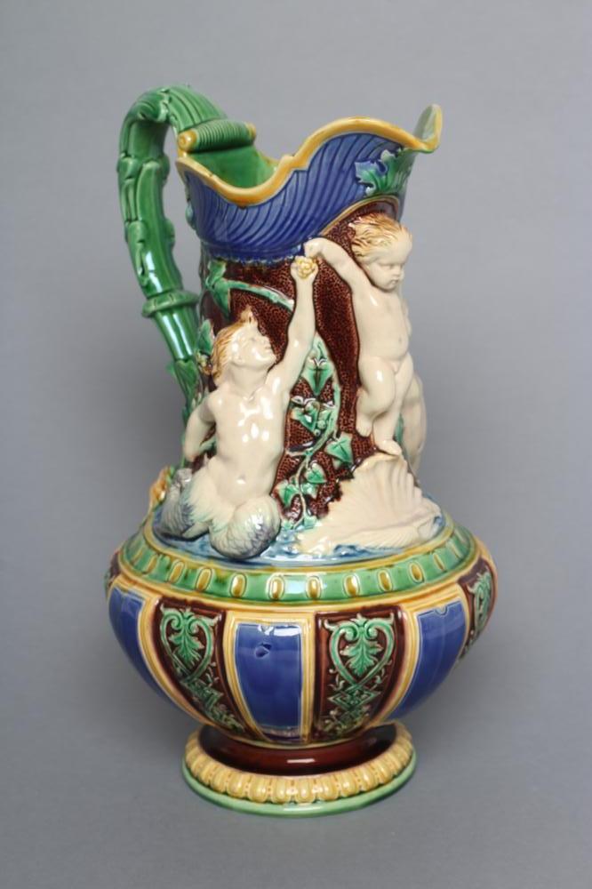 A VICTORIAN MINTON MAJOLICA EWER of lobed baluster form Image