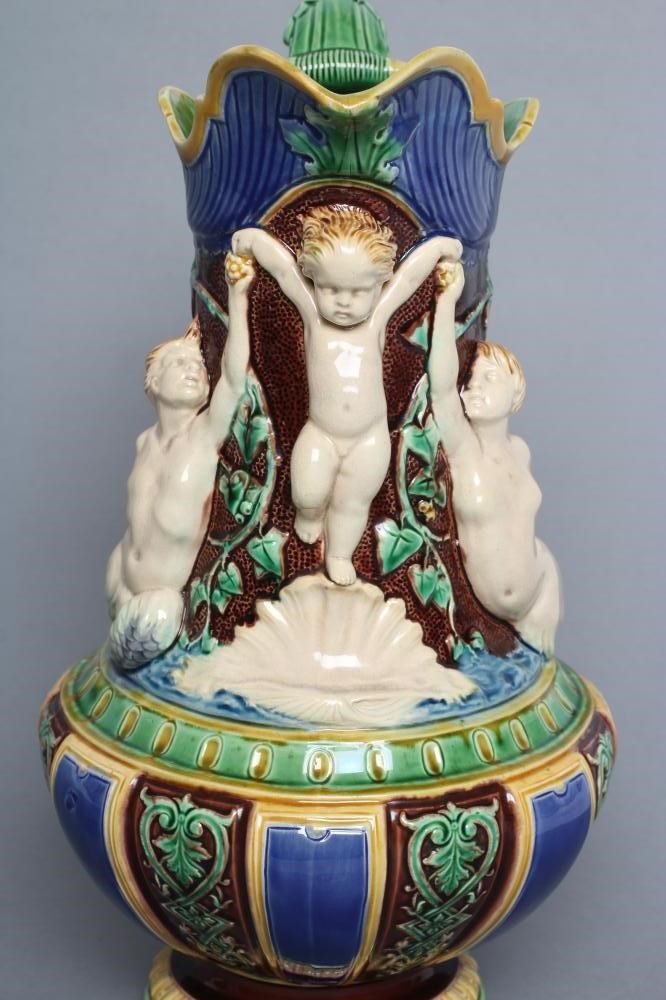 A VICTORIAN MINTON MAJOLICA EWER of lobed baluster form Image