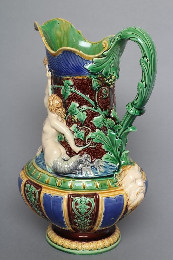 A VICTORIAN MINTON MAJOLICA EWER of lobed baluster form Image