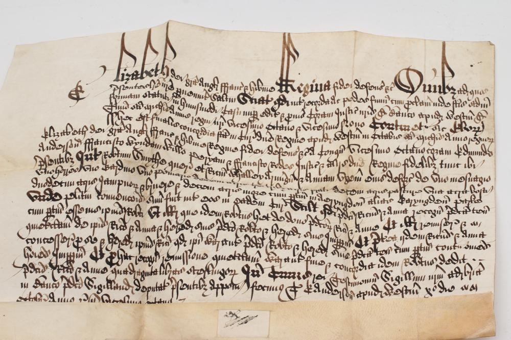 TWO ELIZABETH I VELLUM DOCUMENTS Image