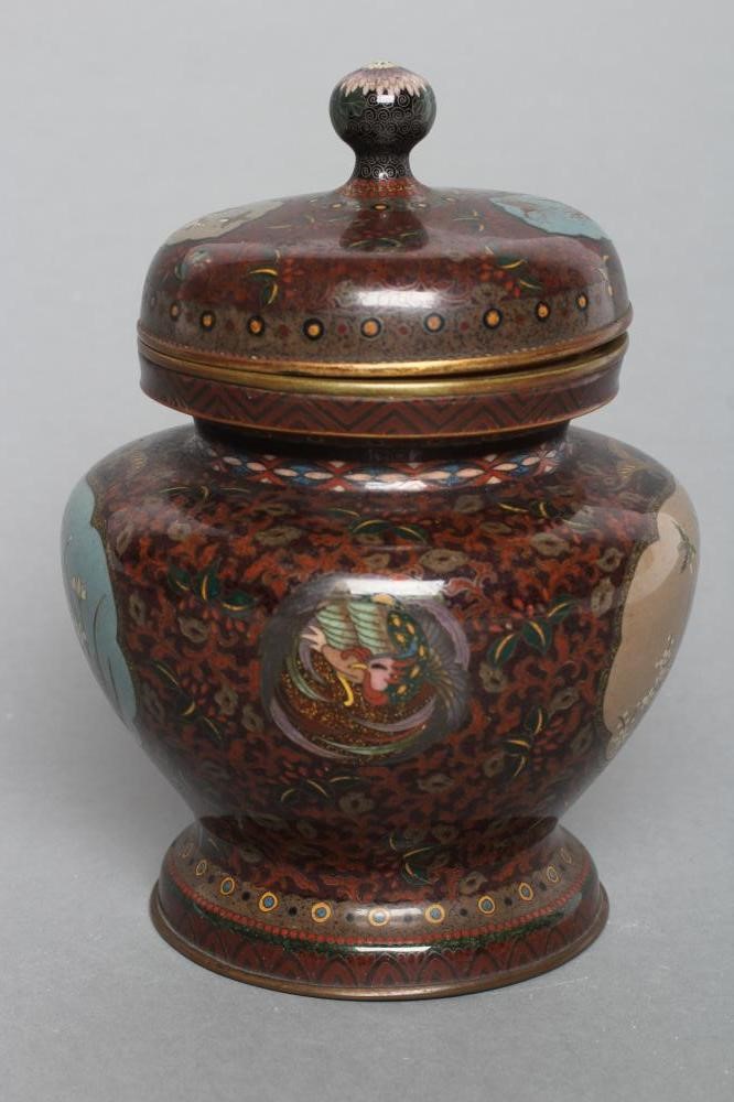 A JAPANESE NAGOYA CLOISONNE ENAMEL VASE AND COVER of squat baluster form Image