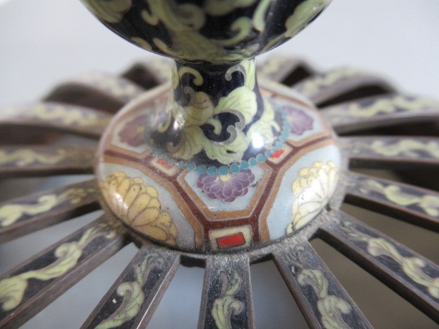 A JAPANESE CLOISONNE ENAMEL TRIPOD CENSOR AND COVER of two handled lobed ovoid form with arcade Image