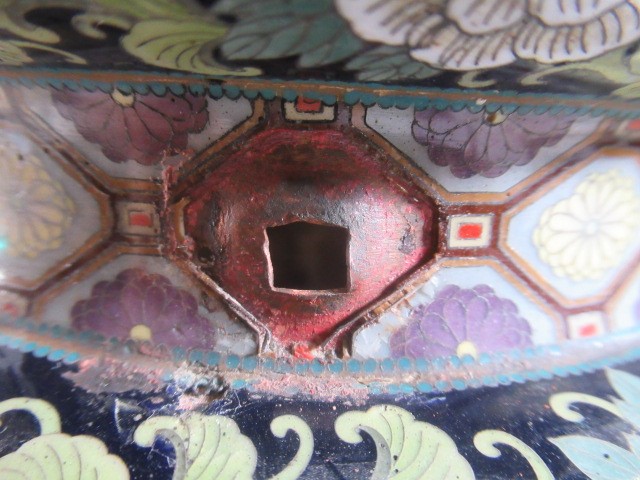A JAPANESE CLOISONNE ENAMEL TRIPOD CENSOR AND COVER of two handled lobed ovoid form with arcade Image