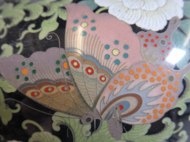 A JAPANESE CLOISONNE ENAMEL TRIPOD CENSOR AND COVER of two handled lobed ovoid form with arcade Image