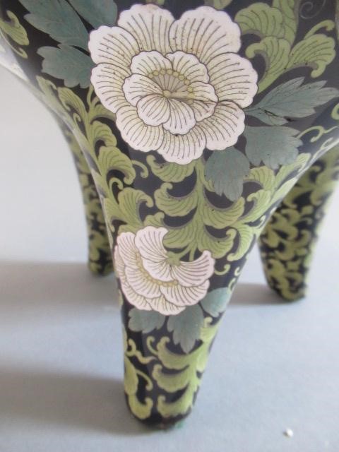 A JAPANESE CLOISONNE ENAMEL TRIPOD CENSOR AND COVER of two handled lobed ovoid form with arcade Image