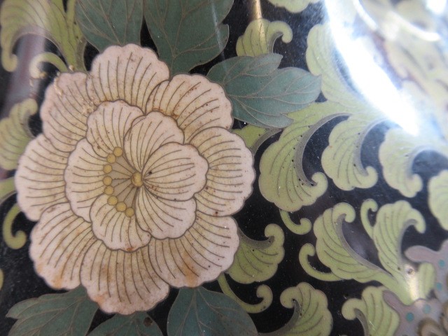 A JAPANESE CLOISONNE ENAMEL TRIPOD CENSOR AND COVER of two handled lobed ovoid form with arcade Image