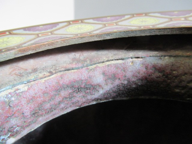 A JAPANESE CLOISONNE ENAMEL TRIPOD CENSOR AND COVER of two handled lobed ovoid form with arcade Image