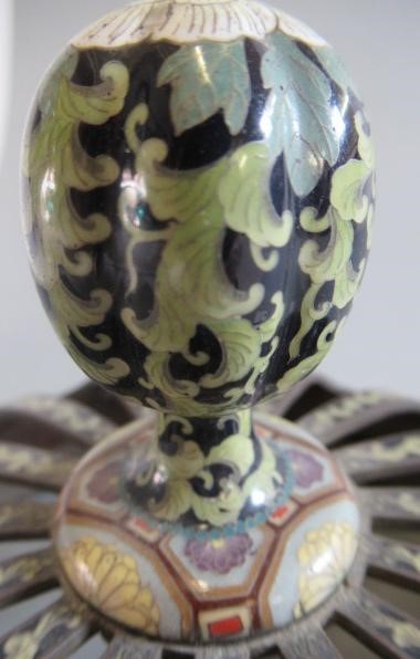 A JAPANESE CLOISONNE ENAMEL TRIPOD CENSOR AND COVER of two handled lobed ovoid form with arcade Image