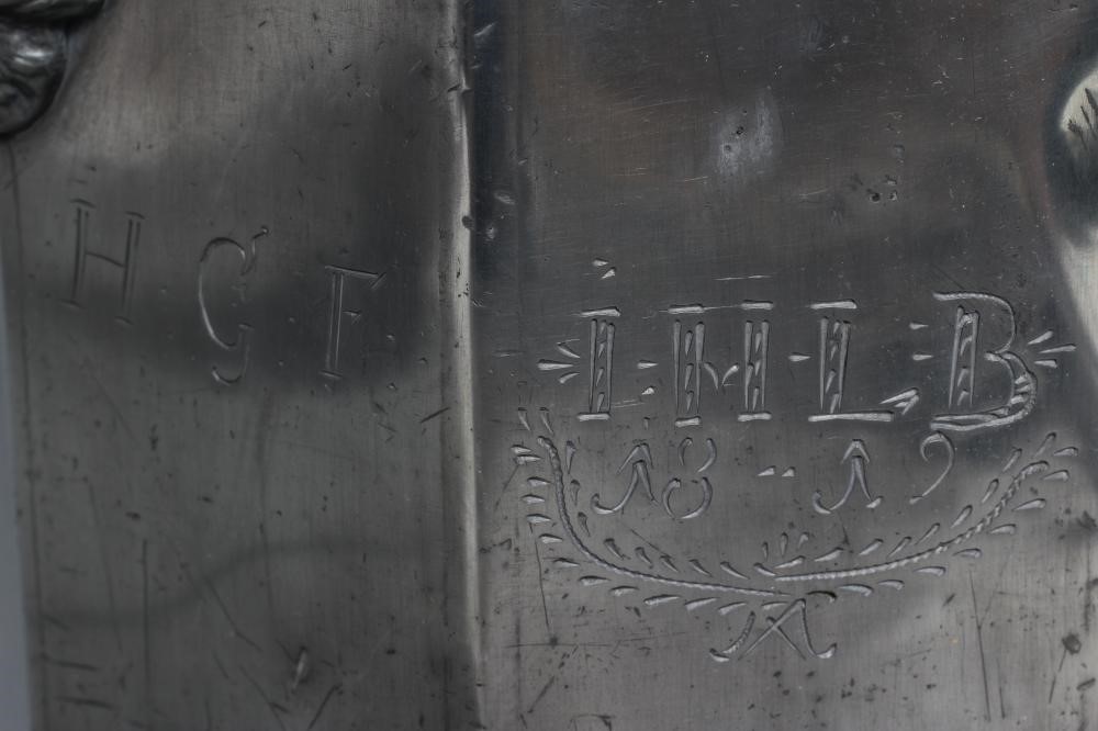 AN EXCEPTIONALLY LARGE PEWTER PRISM FLASK Image