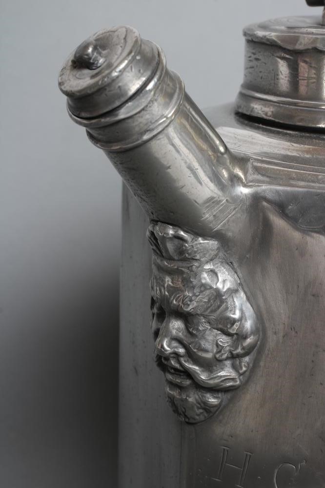 AN EXCEPTIONALLY LARGE PEWTER PRISM FLASK Image